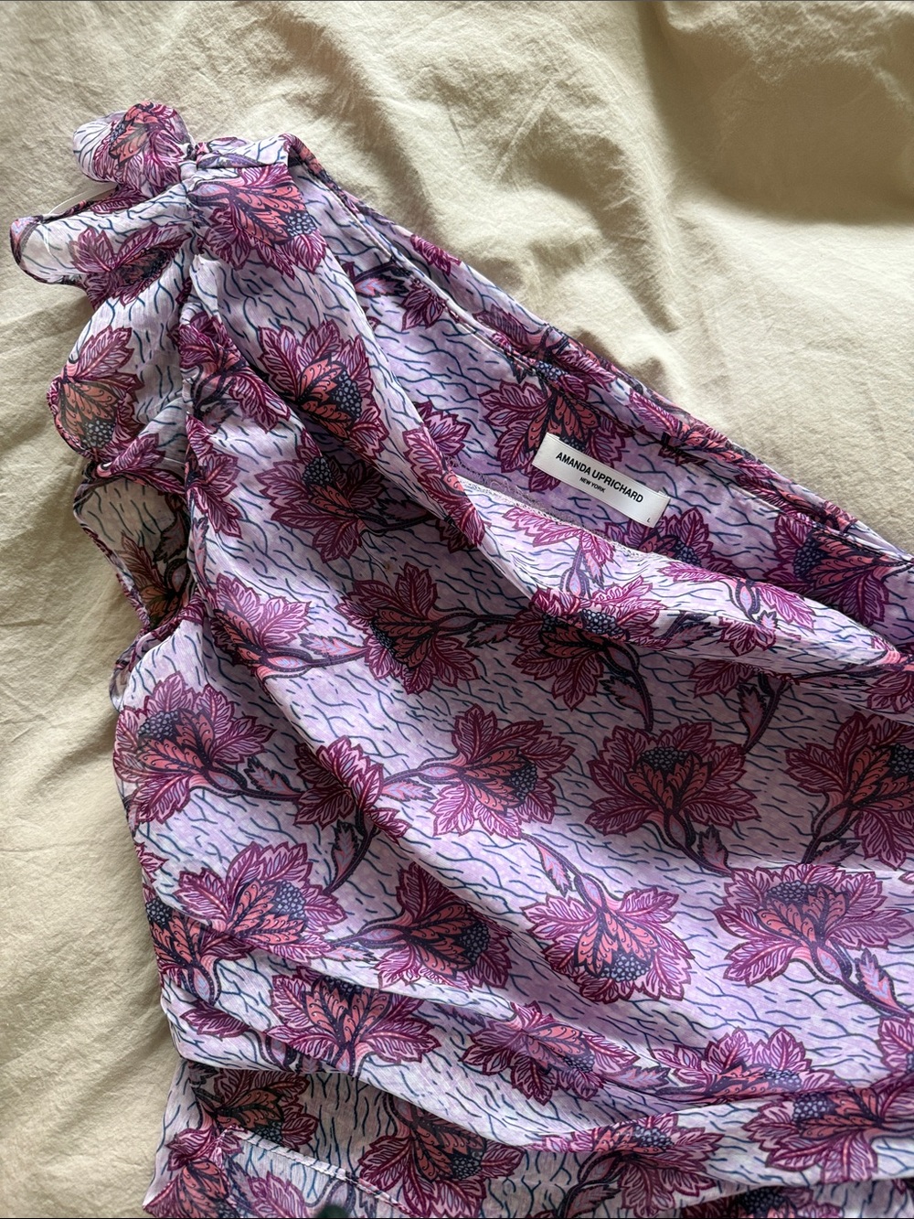 Amanda Uprichard Lavender and Magenta Floral One-Shoulder Top